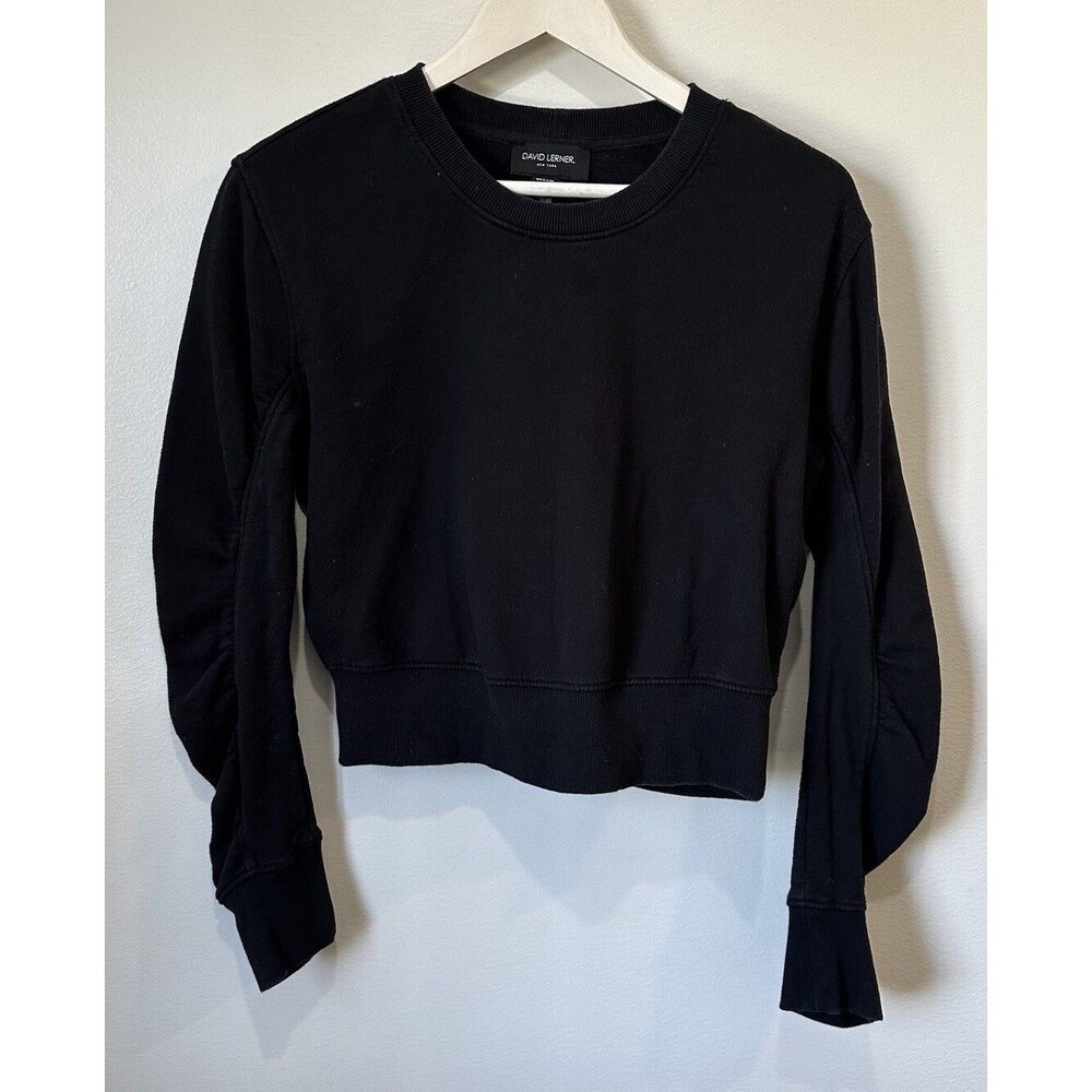 David Lerner New York Cropped Crew Neck Sweatshirt Black Women’s Size Medium